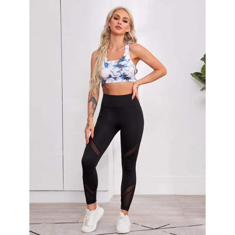High-Waisted Yoga Black Sports Fitness Patchwork Mesh Sports Leggings