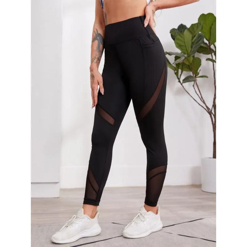 High-Waisted Yoga Black Sports Fitness Patchwork Mesh Sports Leggings