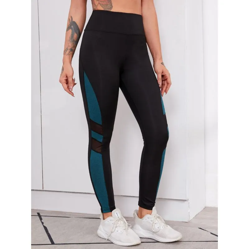 High-Waisted Yoga Elasticity Slimming Sports Running Patchwork Mesh Sports Leggings