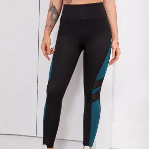 High-Waisted Yoga Elasticity Slimming Sports Running Patchwork Mesh Sports Leggings