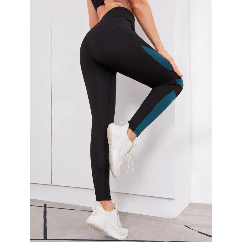 High-Waisted Yoga Elasticity Slimming Sports Running Patchwork Mesh Sports Leggings