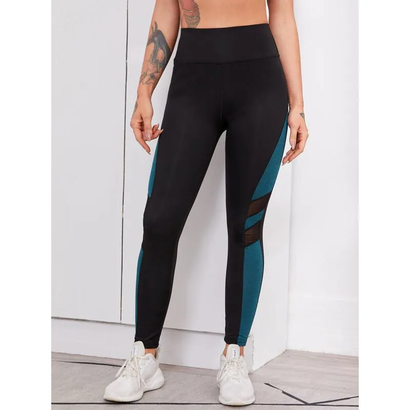 High-Waisted Yoga Elasticity Slimming Sports Running Patchwork Mesh Sports Leggings