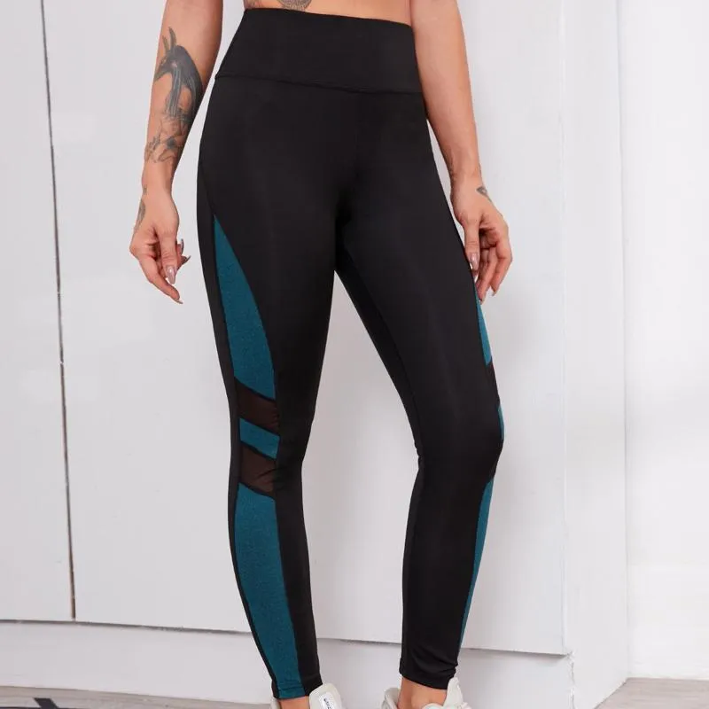 High-Waisted Yoga Elasticity Slimming Sports Running Patchwork Mesh Sports Leggings