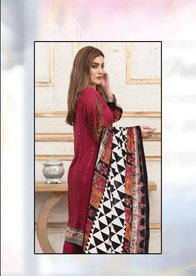 Karachi Cotton Printed Suits Dress Material Red