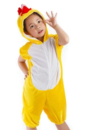 Kid Yellow Chicken Animal Onesie Short Sleeve Pajamas Costume
