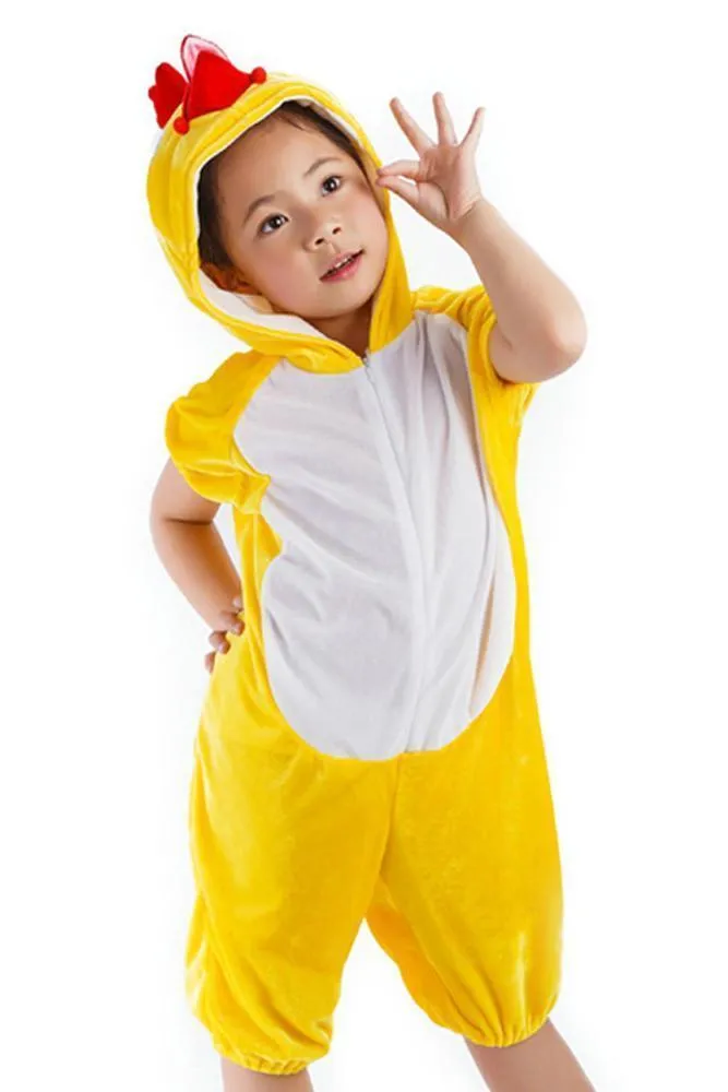Kid Yellow Chicken Animal Onesie Short Sleeve Pajamas Costume