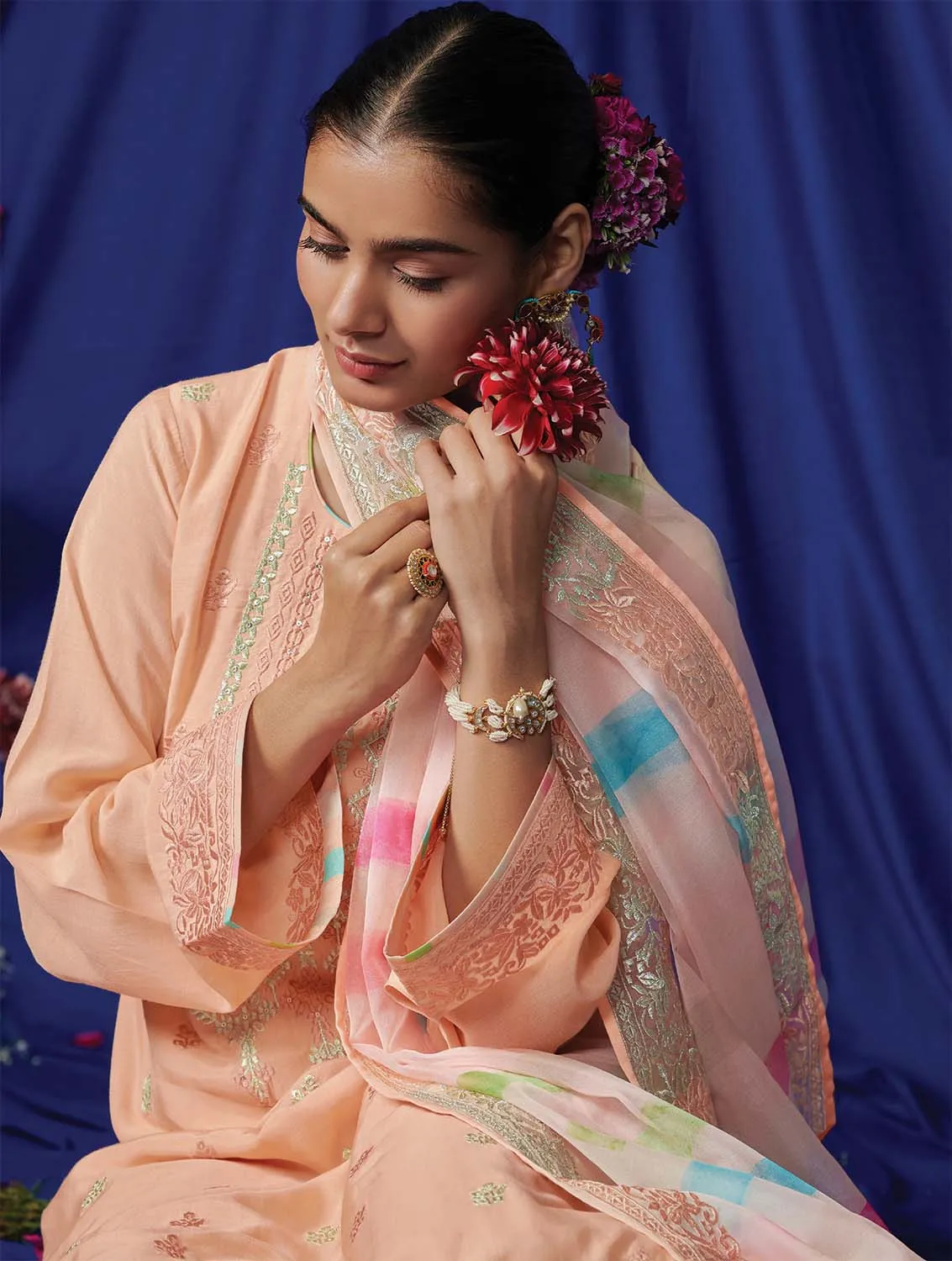 Kimora Pure Cotton Lawn Women Orange Suit Dress Material