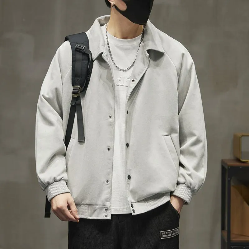 Lapel Collar Solid Button Front Loose Fit Suede Shirt Jacket