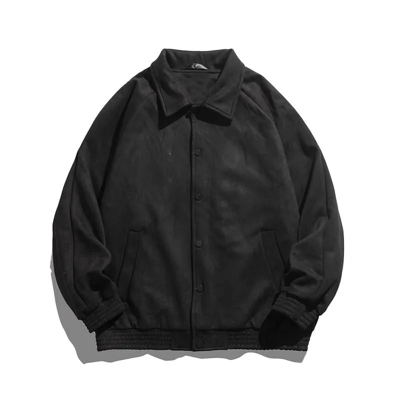Lapel Collar Solid Button Front Loose Fit Suede Shirt Jacket