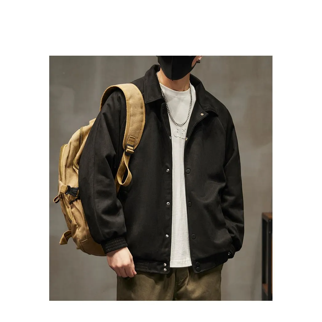Lapel Collar Solid Button Front Loose Fit Suede Shirt Jacket