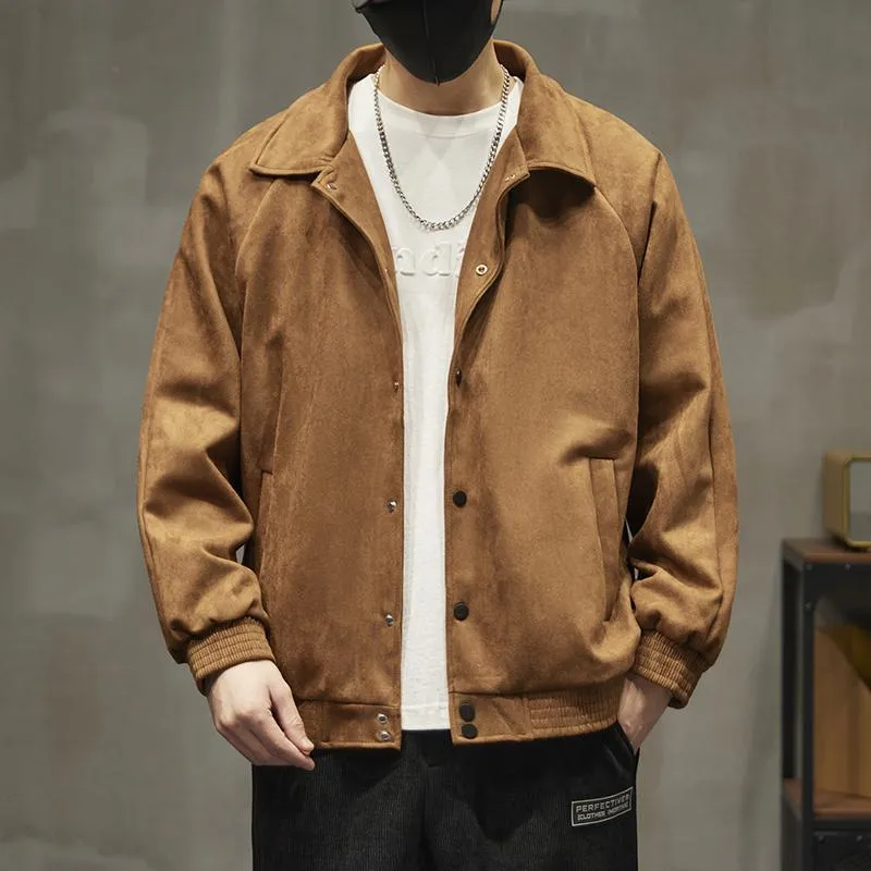 Lapel Collar Solid Button Front Loose Fit Suede Shirt Jacket