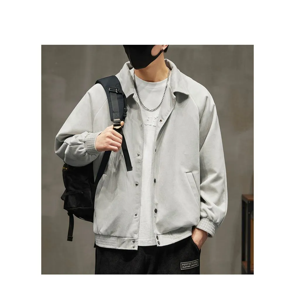 Lapel Collar Solid Button Front Loose Fit Suede Shirt Jacket