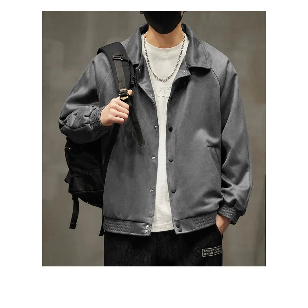 Lapel Collar Solid Button Front Loose Fit Suede Shirt Jacket