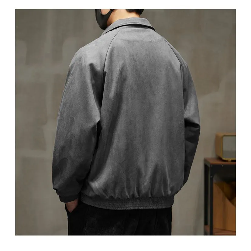 Lapel Collar Solid Button Front Loose Fit Suede Shirt Jacket