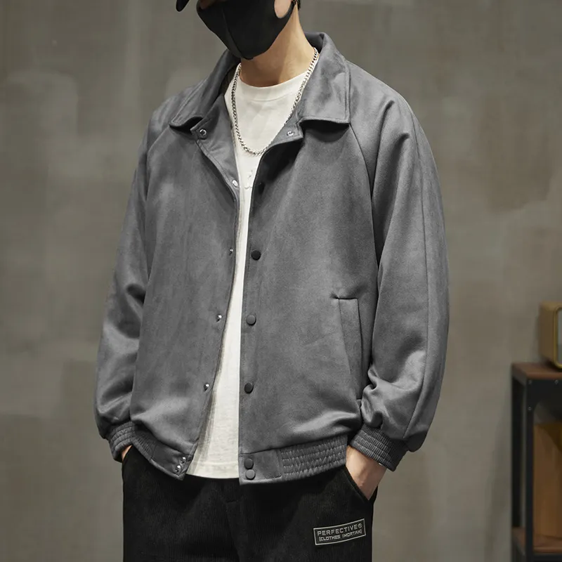 Lapel Collar Solid Button Front Loose Fit Suede Shirt Jacket