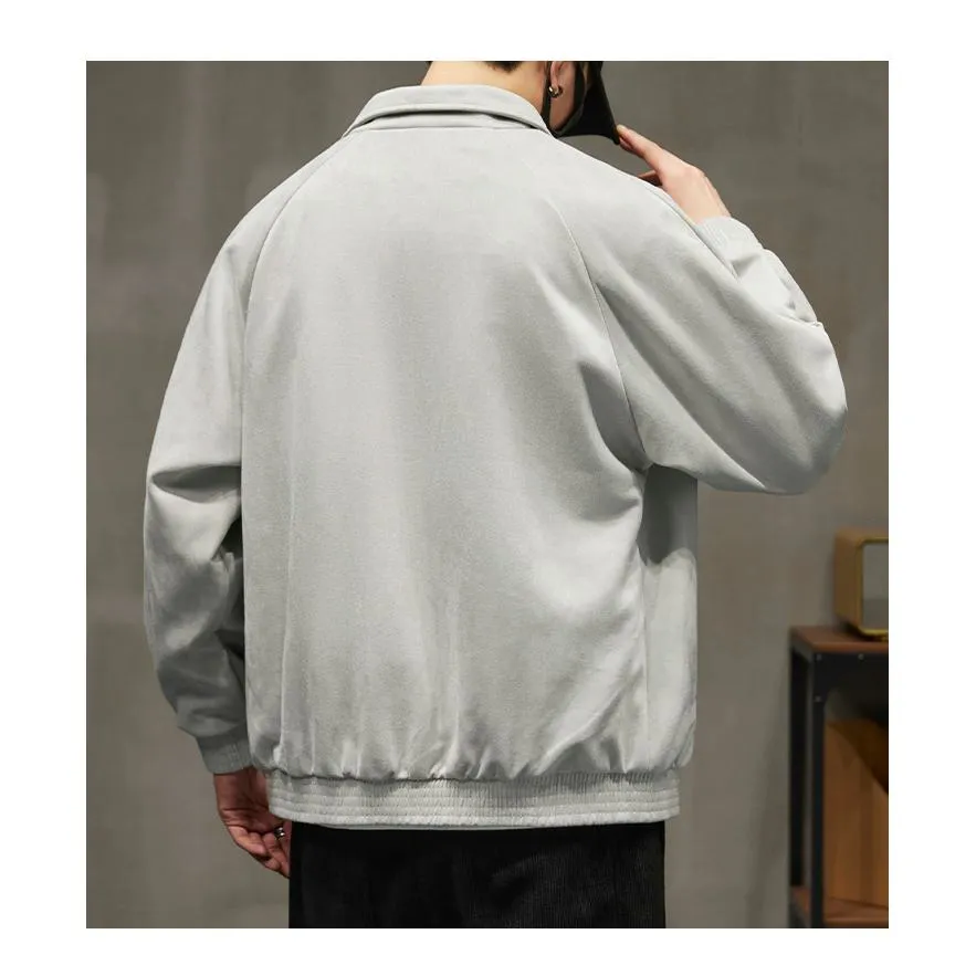 Lapel Collar Solid Button Front Loose Fit Suede Shirt Jacket