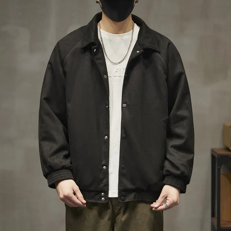 Lapel Collar Solid Button Front Loose Fit Suede Shirt Jacket