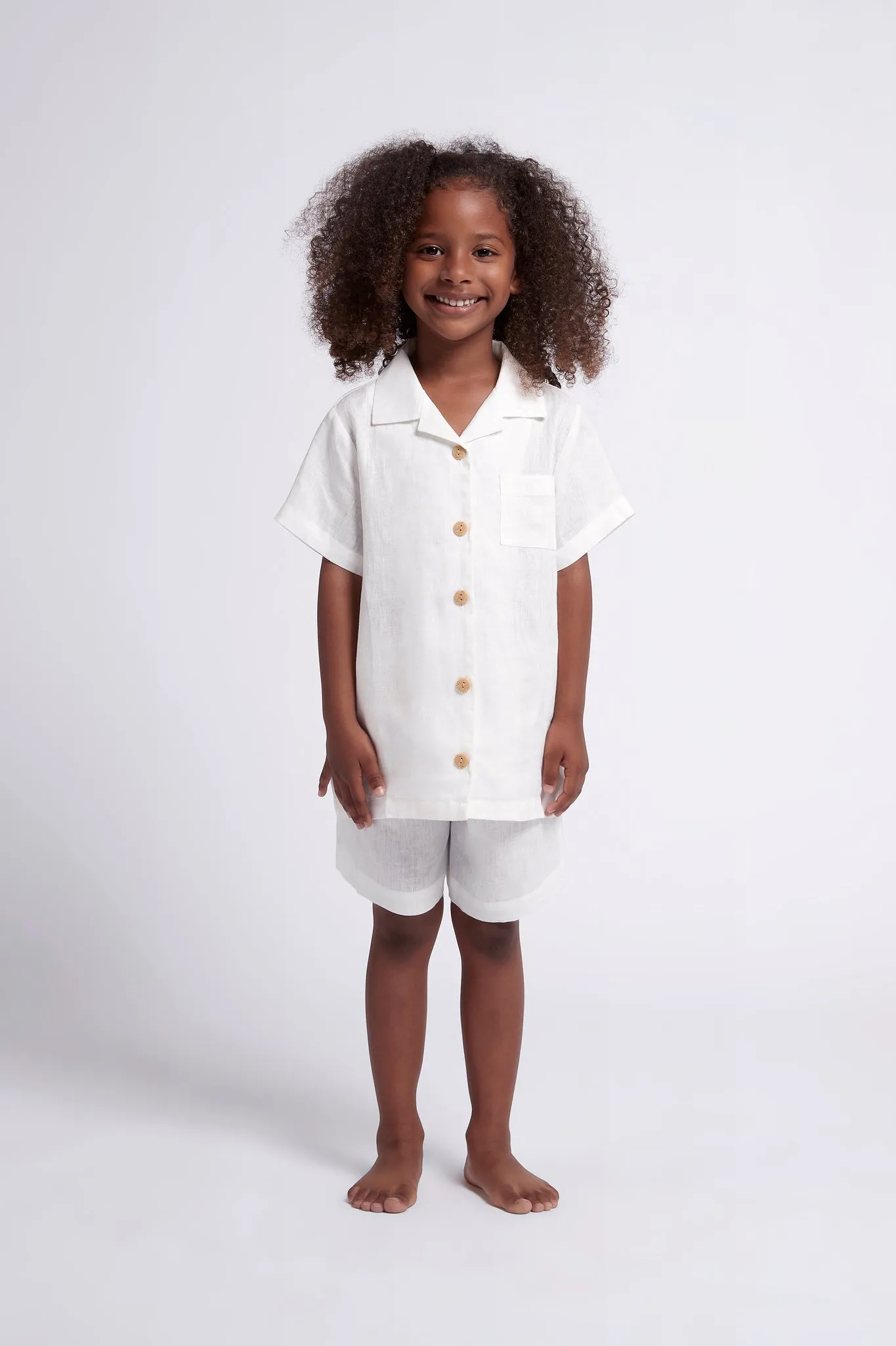 Linen Kids Pyjama Set - White
