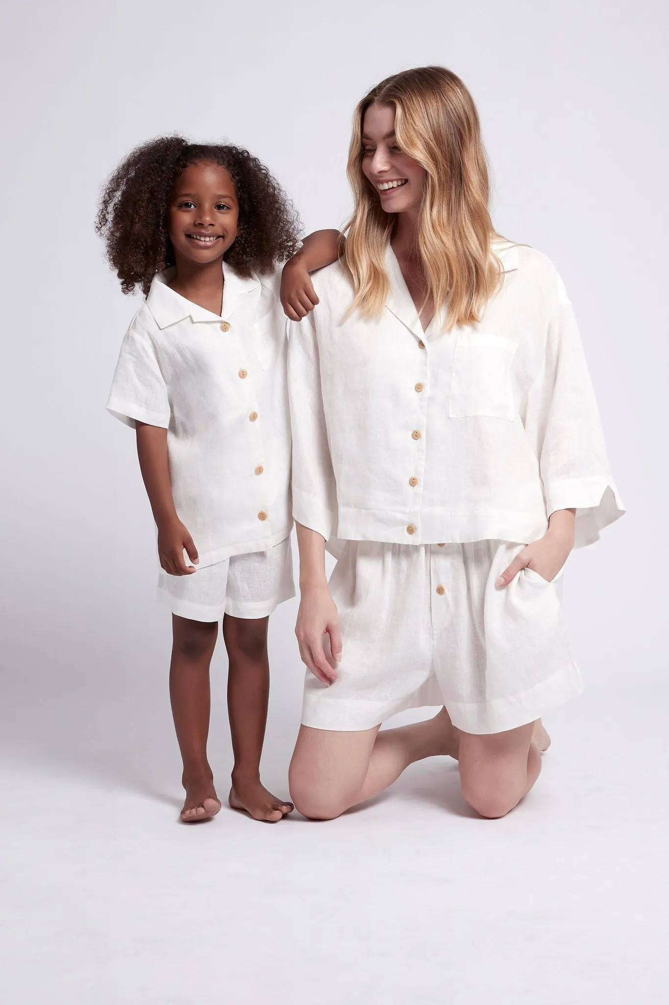 Linen Kids Pyjama Set - White