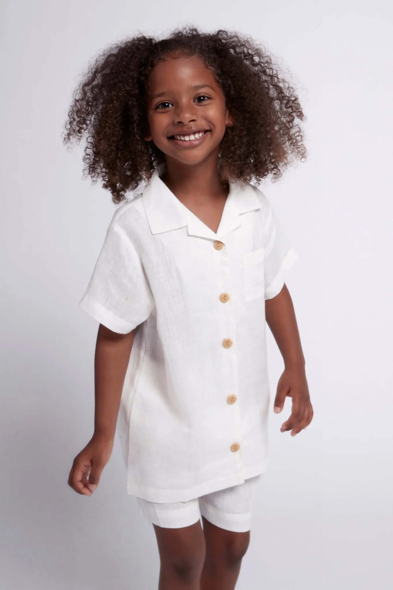 Linen Kids Pyjama Set - White