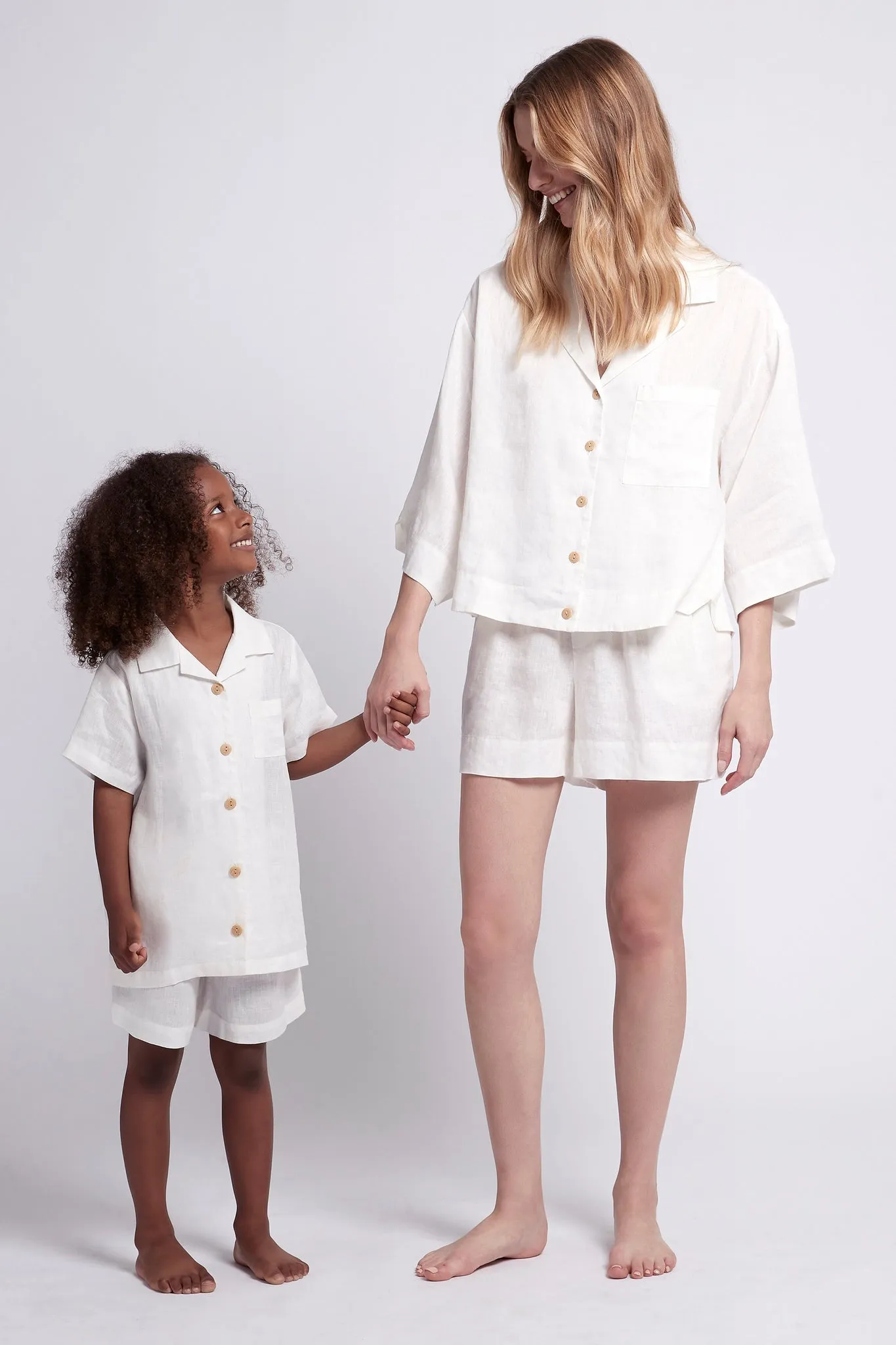 Linen Kids Pyjama Set - White