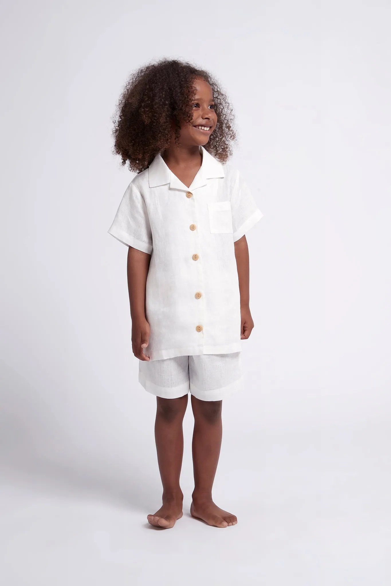Linen Kids Pyjama Set - White