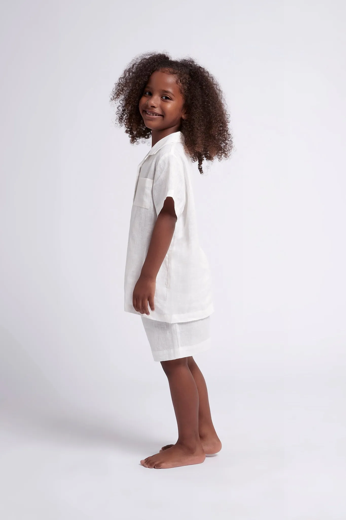 Linen Kids Pyjama Set - White