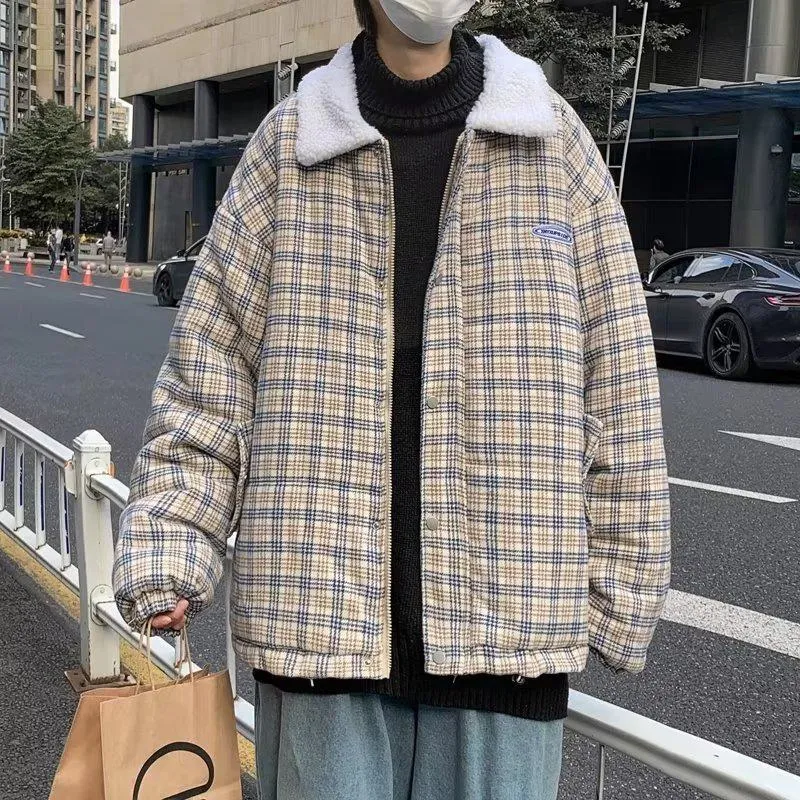 Loose Fit Retro Casual Lamb Thickened Plaid Flannel Coat