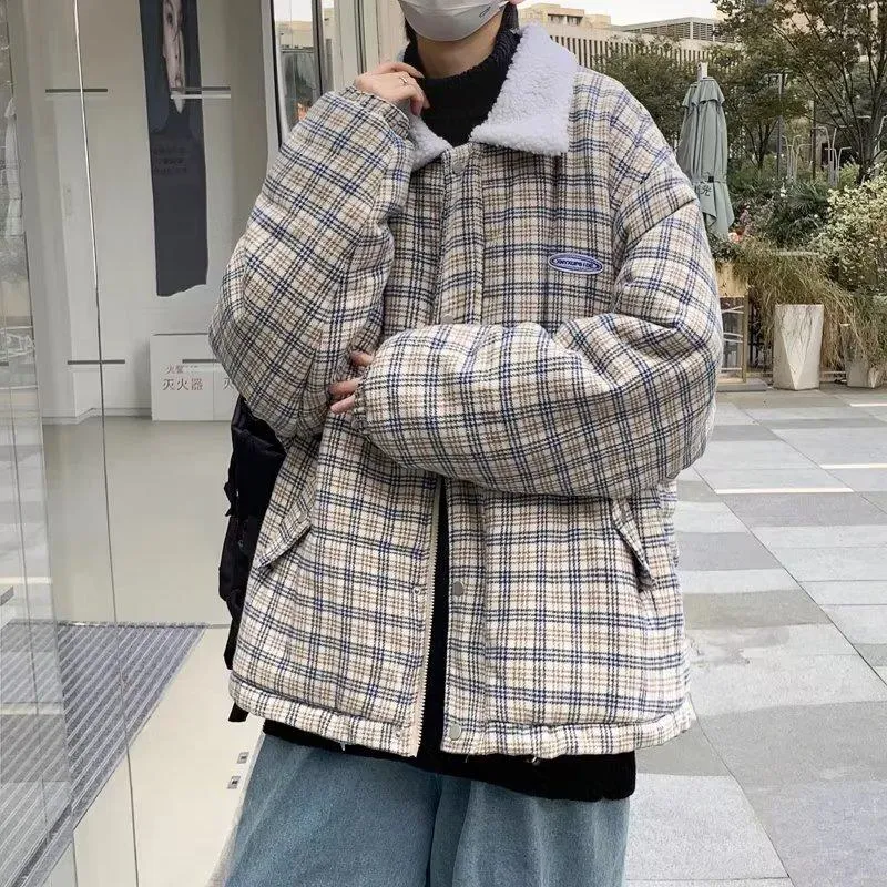 Loose Fit Retro Casual Lamb Thickened Plaid Flannel Coat