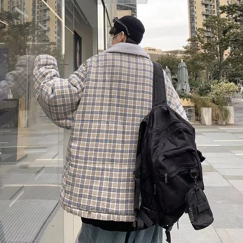 Loose Fit Retro Casual Lamb Thickened Plaid Flannel Coat
