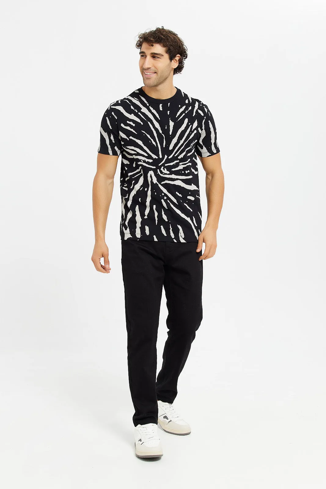 Men Black Loose Knit Jersey T-Shirt