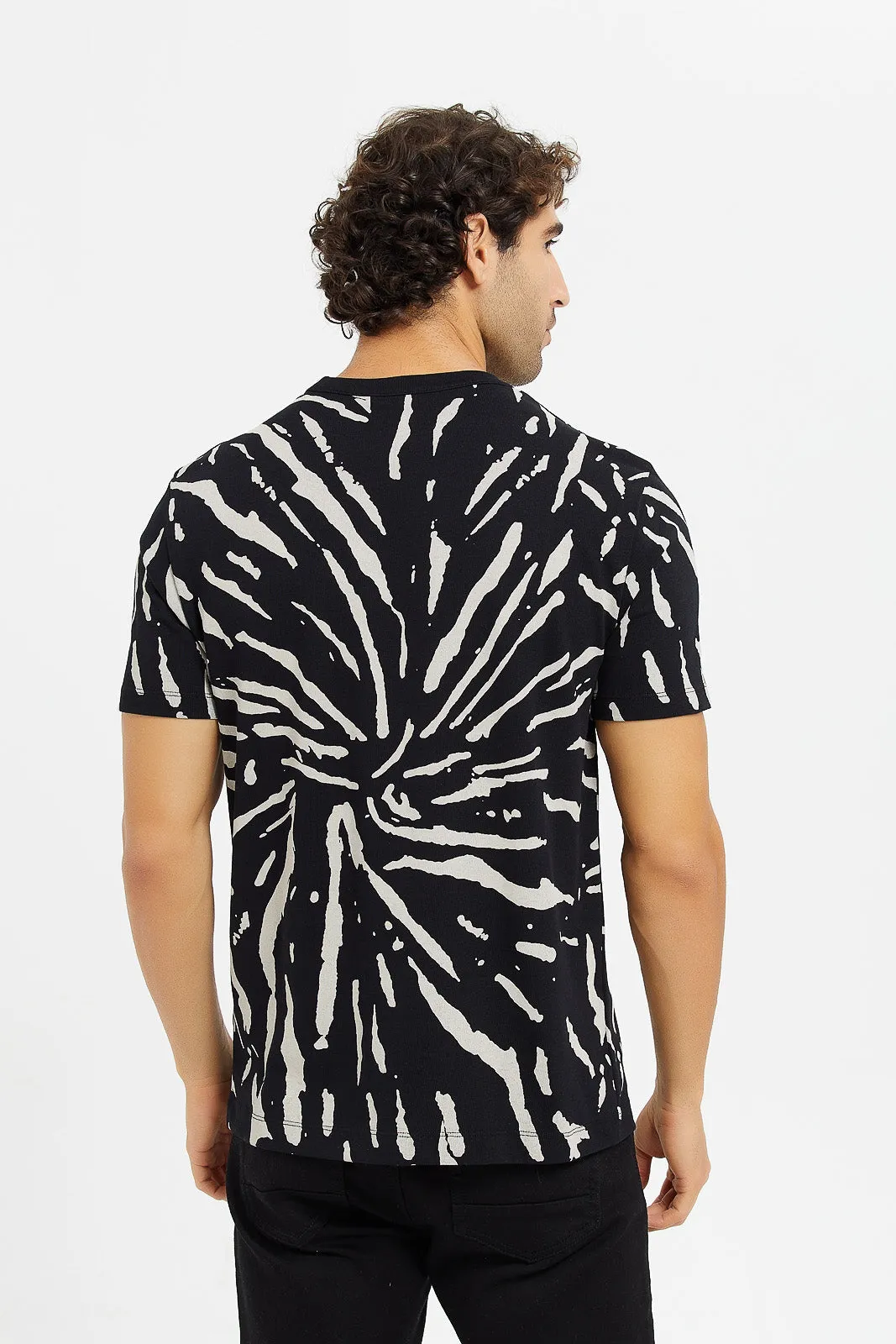 Men Black Loose Knit Jersey T-Shirt