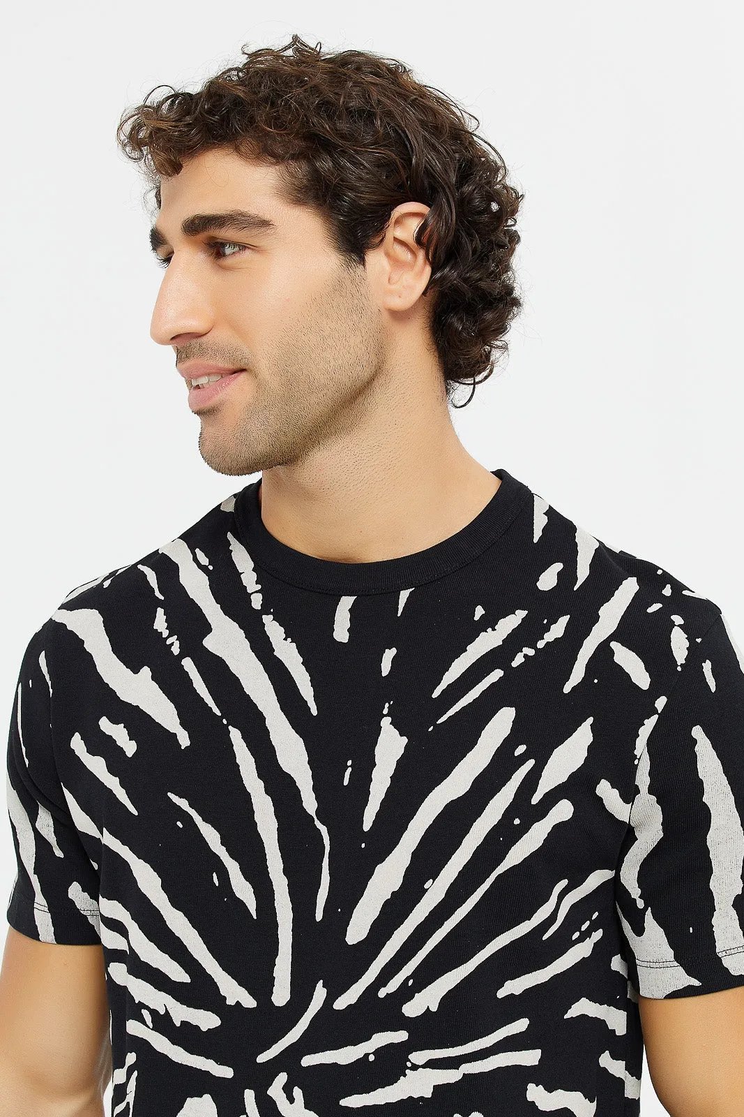 Men Black Loose Knit Jersey T-Shirt