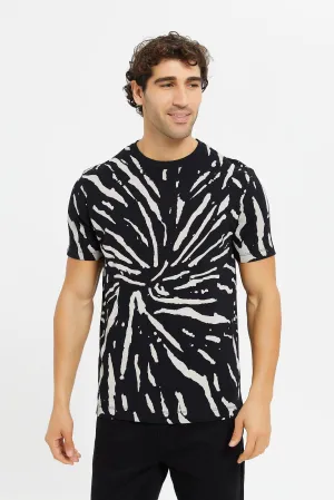 Men Black Loose Knit Jersey T-Shirt