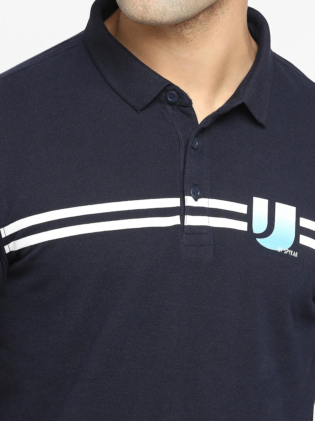 Men Premium Cotton Navy Blue Polo T-Shirt- Underjeans By Spykar