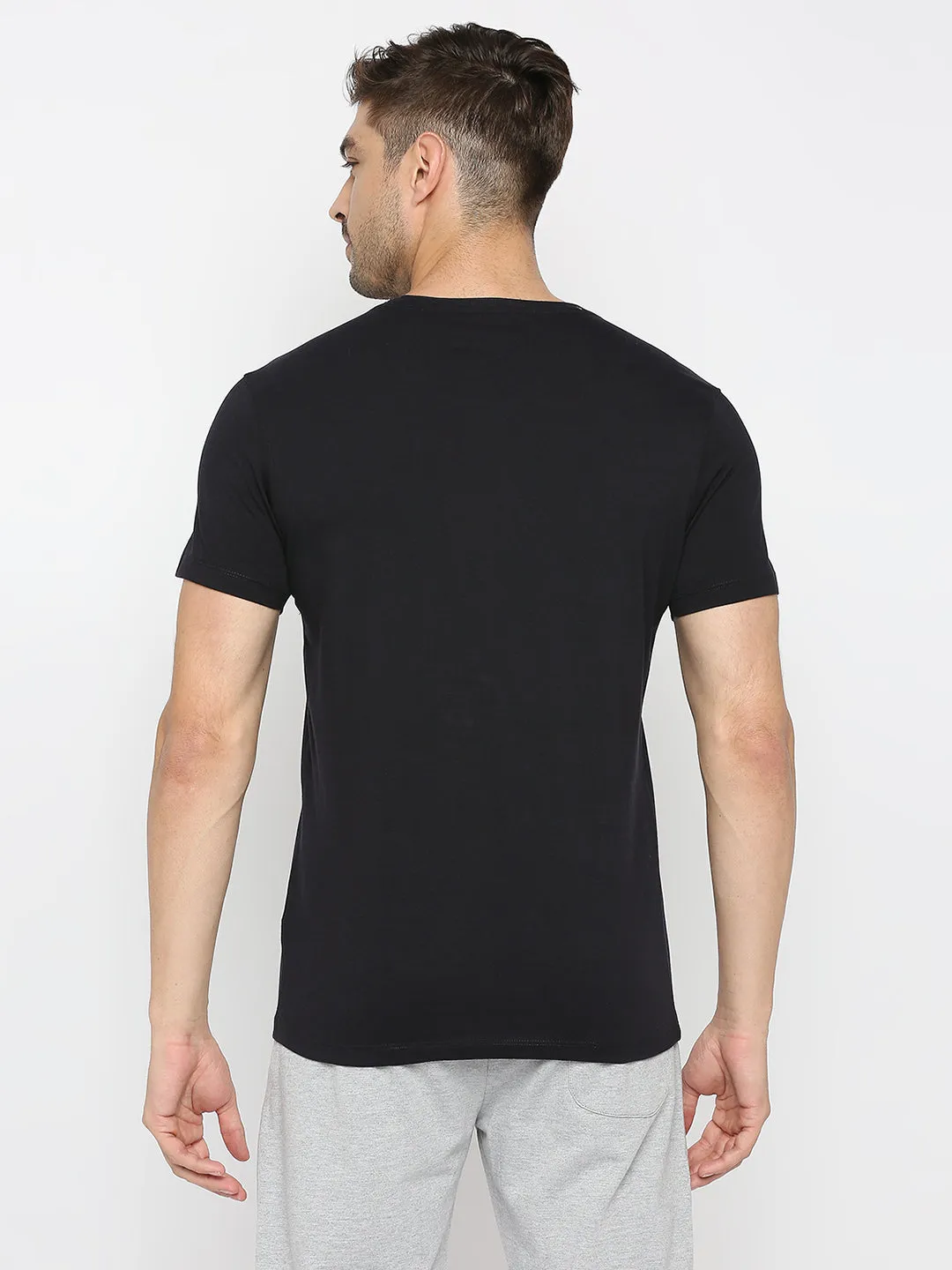 Men Premium Navy Cotton Round Neck Printed Tshirt- Underjeans By Spykar