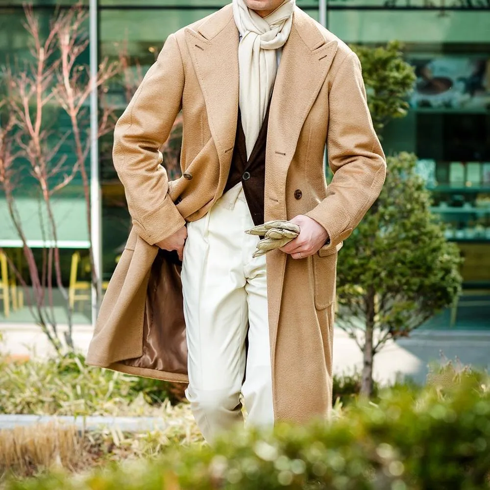 Men Style Solid Double-Breasted V-Sleeve Long Jacket Casual