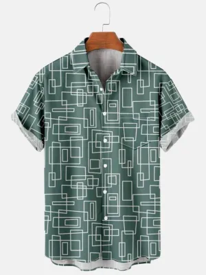 Mens Geometric Casual SeriesShort Sleeve Shirts