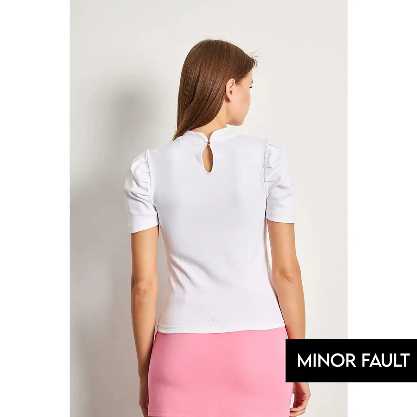 (Minor Fault) White Puff Sleeves Knit Top