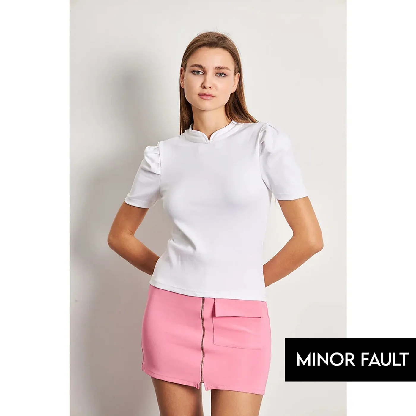 (Minor Fault) White Puff Sleeves Knit Top