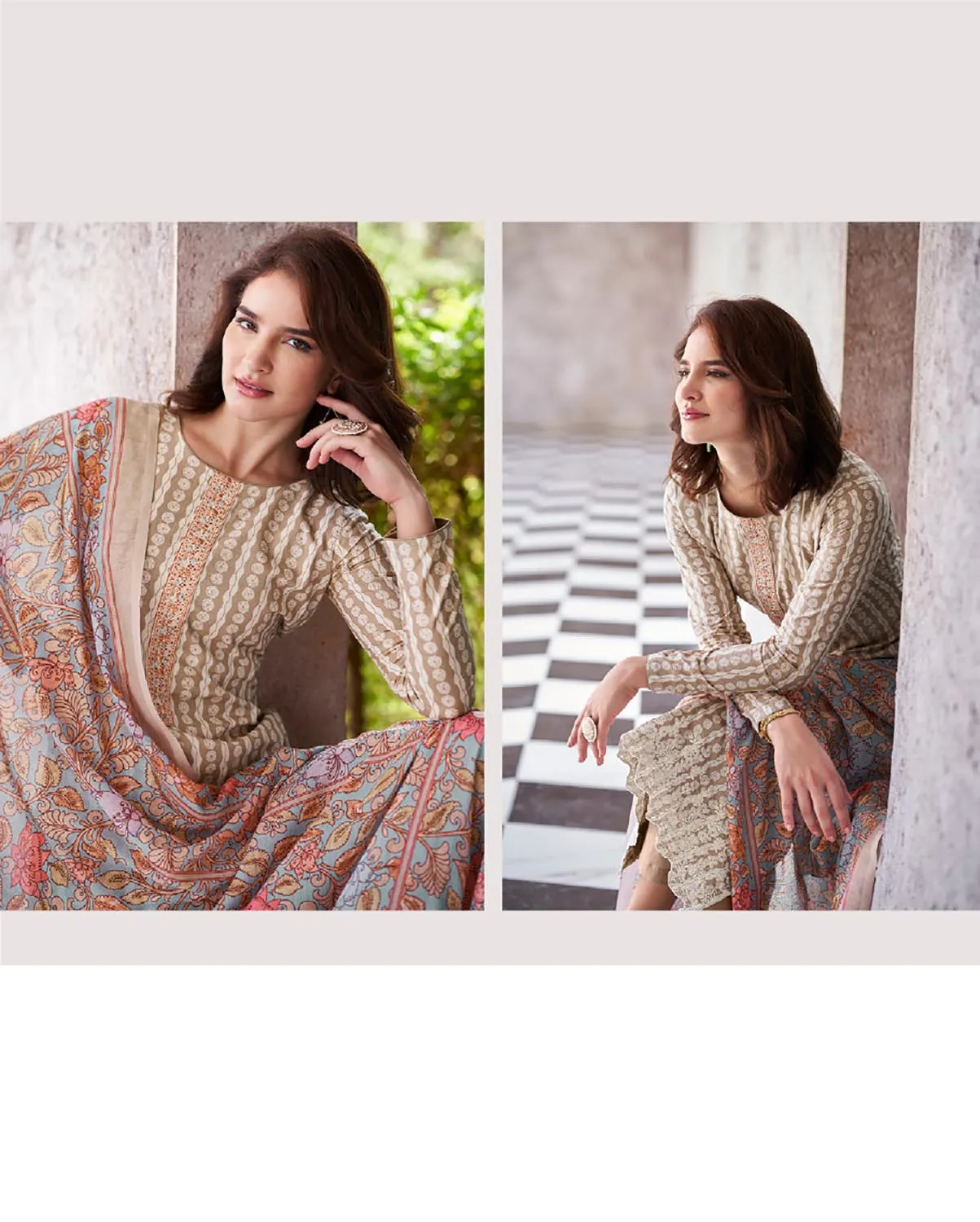 Mumtaz Arts Cotton Unstitched Women Suit Fabric Brown