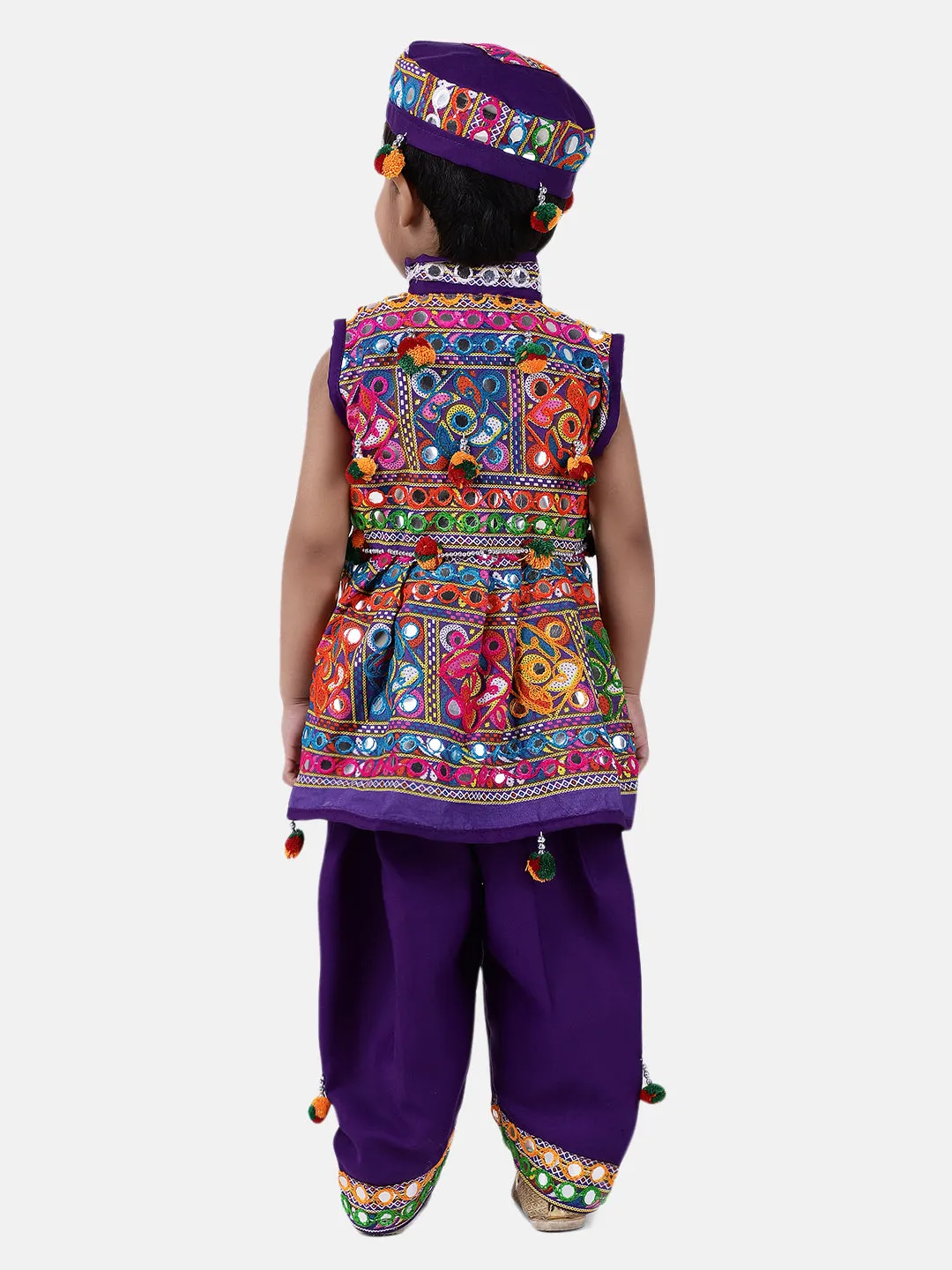 Navratri Embroidered kediya with Dhoti and Cap for Boys- purple