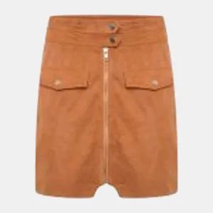 New Style Women’s Tan Real Suede Skirt with Zip Detailing