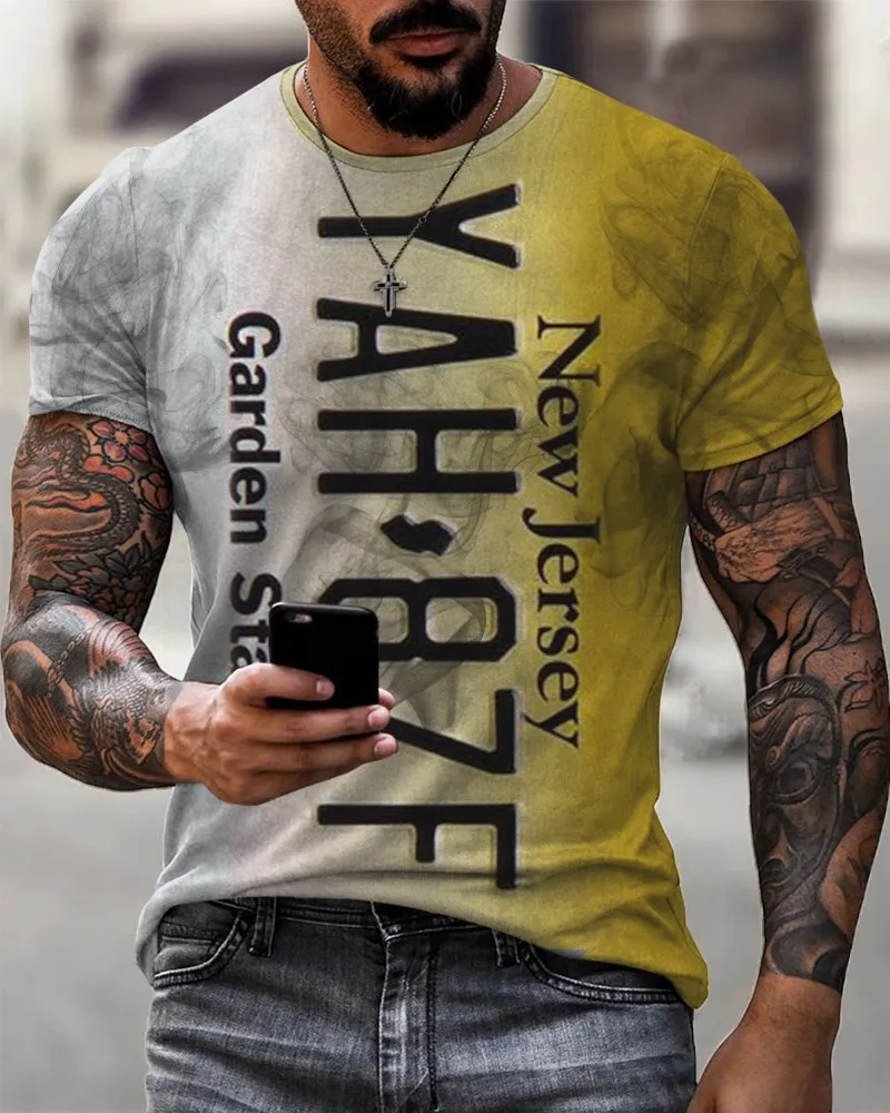 Nj License Plate Print Casual T-Shirt