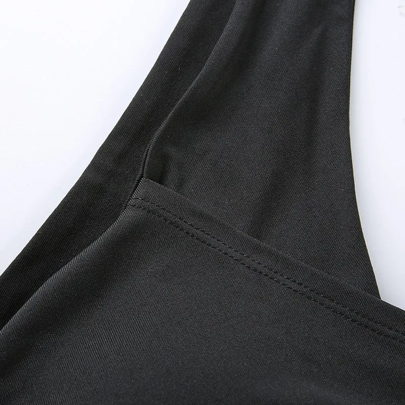 One Shoulder Gothic Black Cut Out Irregular Backless Sexy Bralette Crop Top Sleeveless