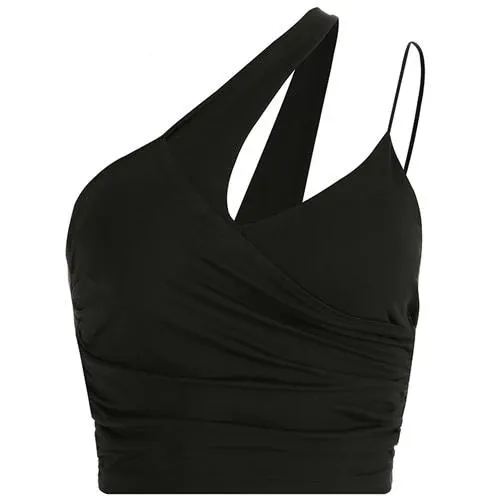 One Shoulder Gothic Black Cut Out Irregular Backless Sexy Bralette Crop Top Sleeveless