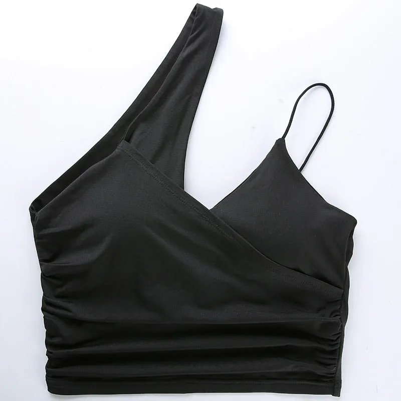 One Shoulder Gothic Black Cut Out Irregular Backless Sexy Bralette Crop Top Sleeveless