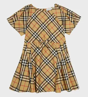 Pleated Check Stretch Dress Archive Beige