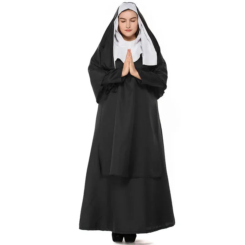 Plus Party Religious Priest Cosplay Nun Sister Black Robe Size Dress-up