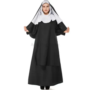 Plus Party Religious Priest Cosplay Nun Sister Black Robe Size Dress-up